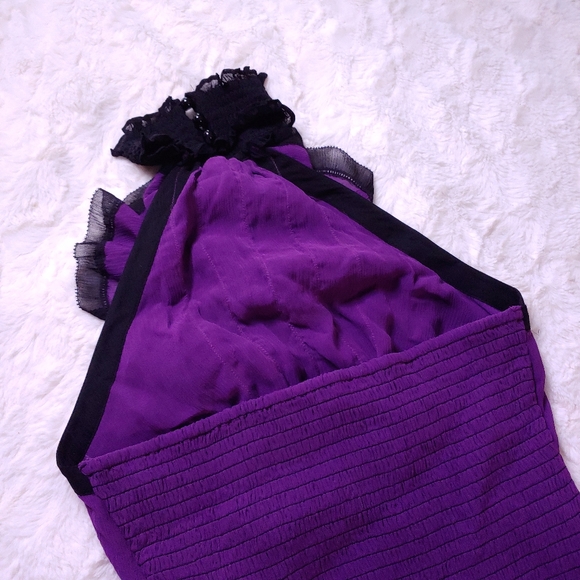 Bebe Purple Ruffled Silk High Neck Top - Picture 4 of 10